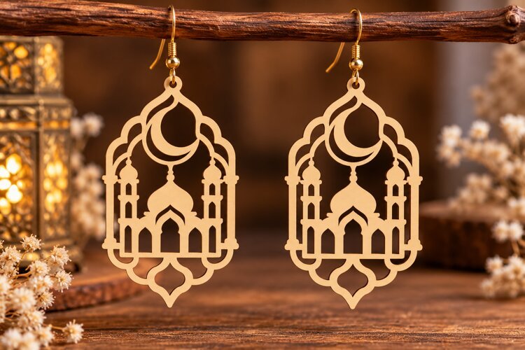 Mosque Window Arch Earrings Laser Cut SVG PNG Design, mosque example image 1