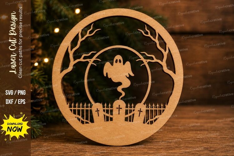 Graveyard Ghost Laser Cut SVG File graveyard ghost ornament, example image 1