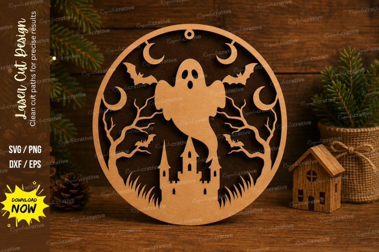 Castle Ghost Laser Cut SVG File castle ghost ornament, haunt