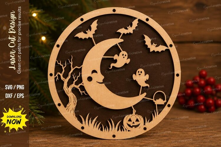 Moon Ghosts Laser Cut SVG File moon ghosts ornament, crescen example image 1