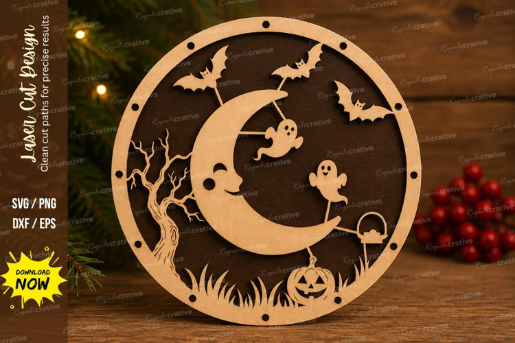Moon Ghosts Laser Cut SVG File moon ghosts ornament, crescen