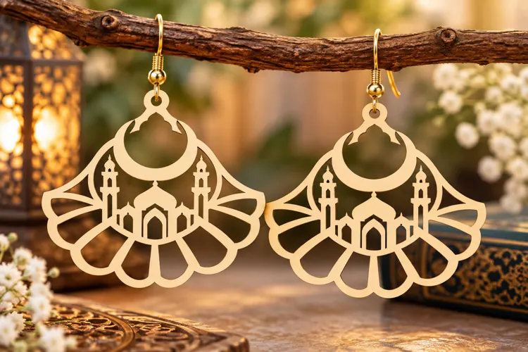 Fan Shape Mosque Earrings Laser Cut SVG PNG Design, fan shap