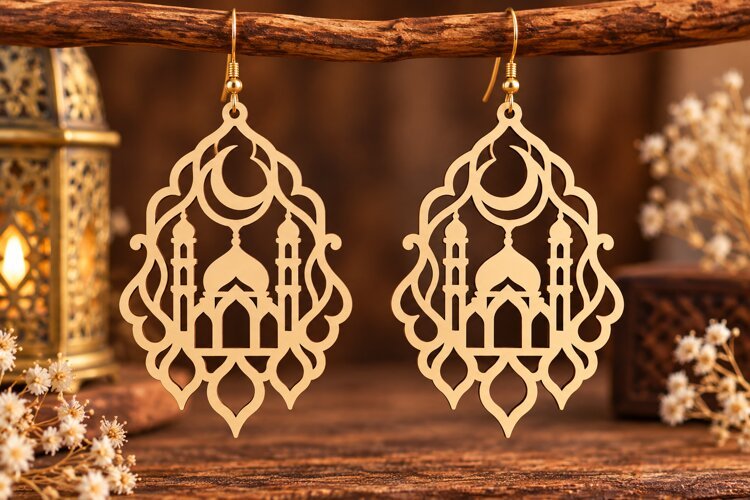 Arabesque Mosque Dangle Earrings Laser Cut SVG PNG Design example image 1