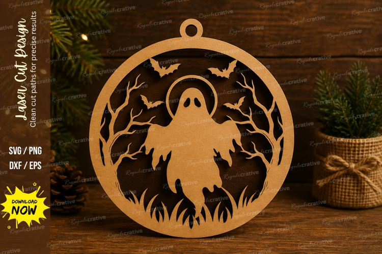 Flying Ghost Laser Cut SVG File flying ghost ornament, hoode