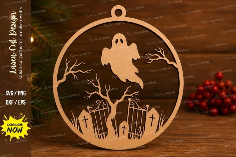 Graveyard Ghost Laser Cut SVG File graveyard ghost ornament example image 1