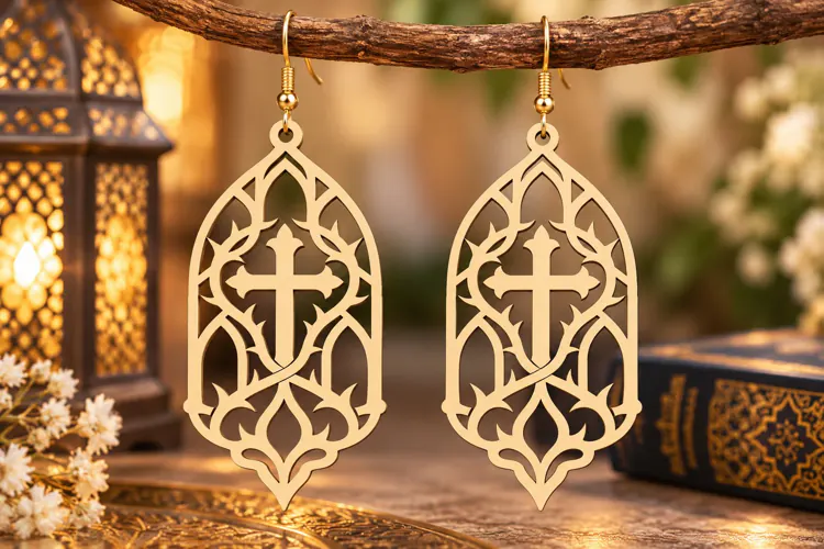 Round Gothic Cross Earrings Laser Cut SVG PNG Design, round