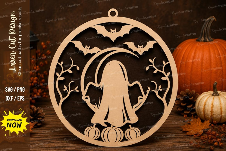 Pumpkin Ghost Laser Cut SVG File pumpkin ghost ornament