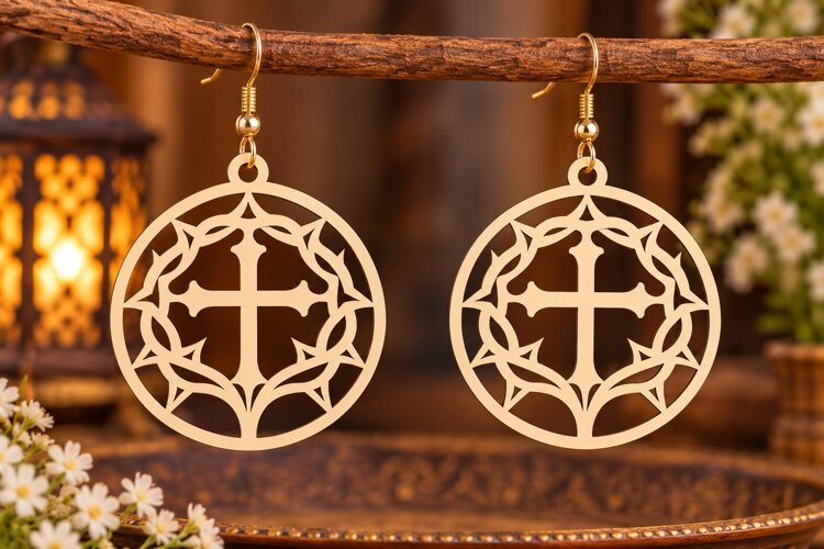 Diamond Geometric Cross Earrings Laser Cut SVG PNG Design example image 1