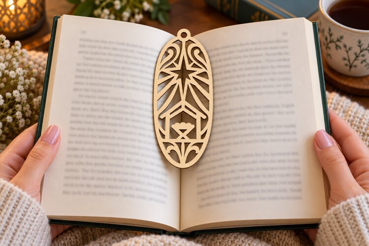 Oval Nativity Star Bookmark Laser Cut SVG PNG Design, Christ example image 1