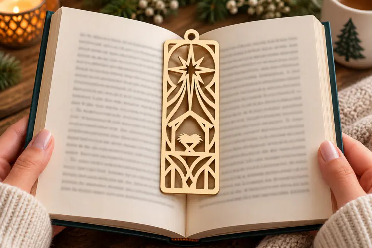 Rectangle Nativity Star Bookmark Laser Cut SVG PNG Design