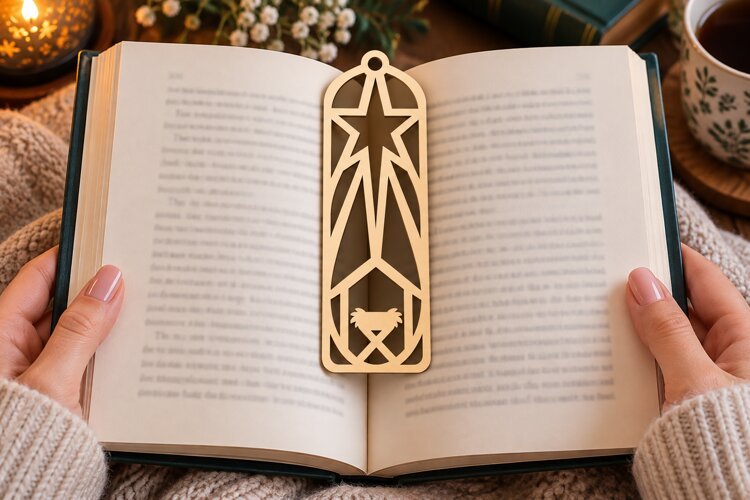 Geometric Nativity Star Bookmark Laser Cut SVG PNG Design example image 1