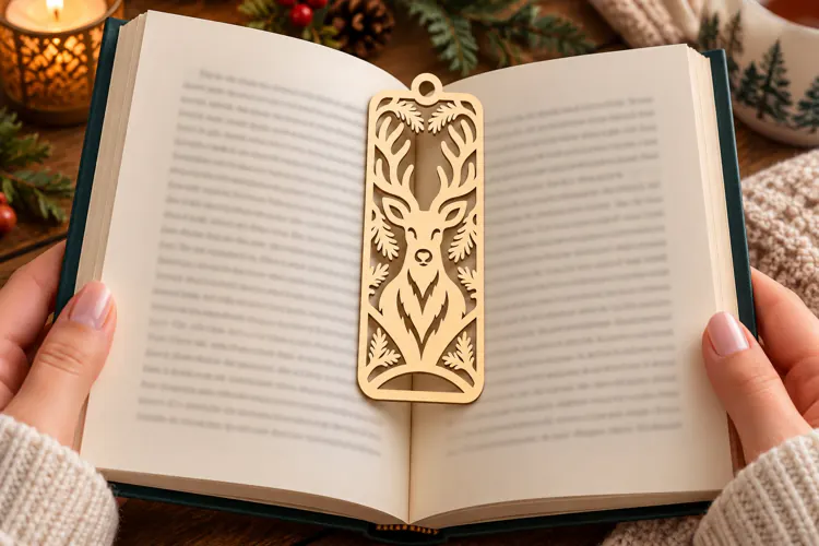 Floral Deer Bookmark Laser Cut SVG PNG Design, Woodland Book