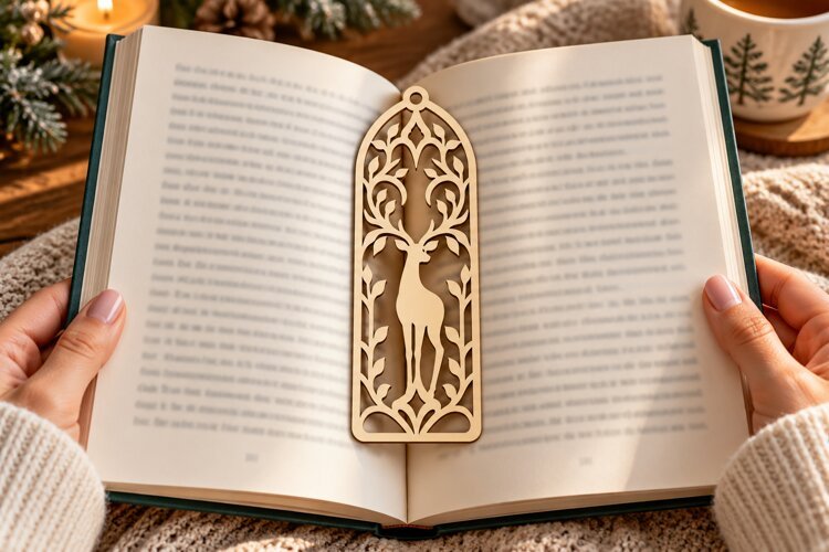 Ornate Deer Arch Bookmark Laser Cut SVG PNG Design, Woodlan example image 1