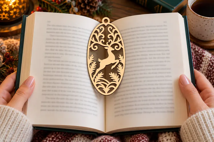 Oval Forest Deer Bookmark Laser Cut SVG PNG Design, Deer PN