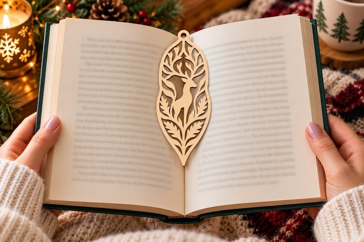 Leaf Deer Bookmark Laser Cut SVG PNG Design, Woodland Bookma example image 1