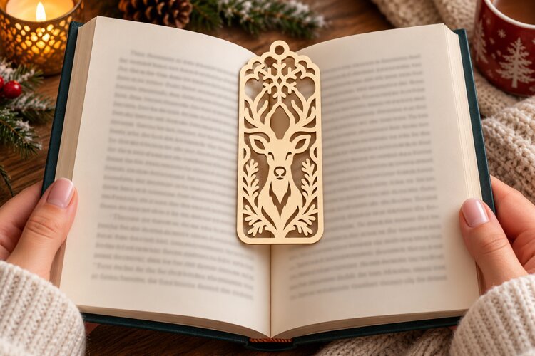 Rectangle Floral Deer Bookmark Laser Cut SVG PNG Design example image 1