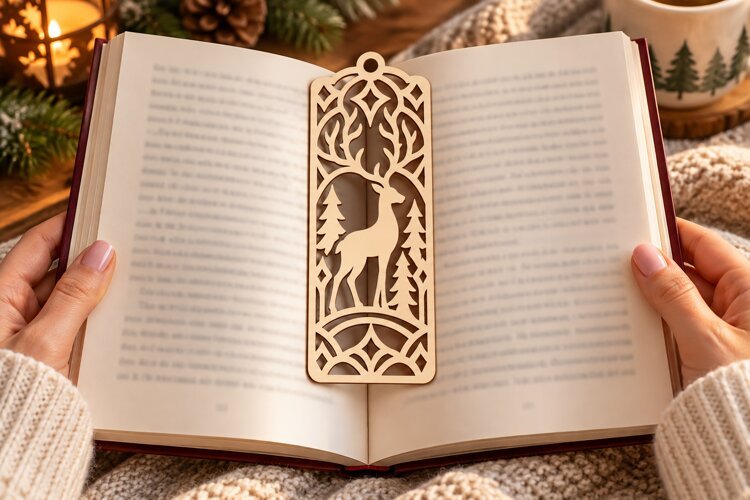 Arched Woodland Deer Bookmark Laser Cut SVG PNG Design, Deer example image 1