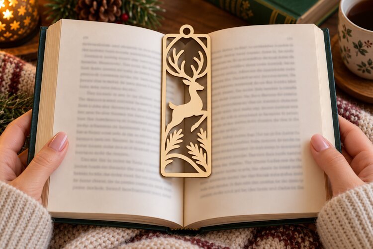 Minimal Deer Forest Bookmark Laser Cut SVG PNG Design example image 1