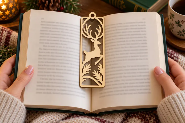 Minimal Deer Forest Bookmark Laser Cut SVG PNG Design