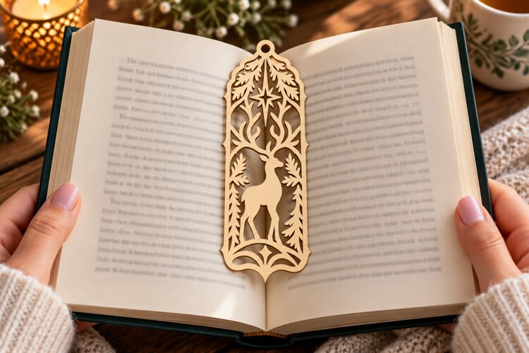 Arched Deer Forest Bookmark Laser Cut SVG PNG Design, Woodla example image 1