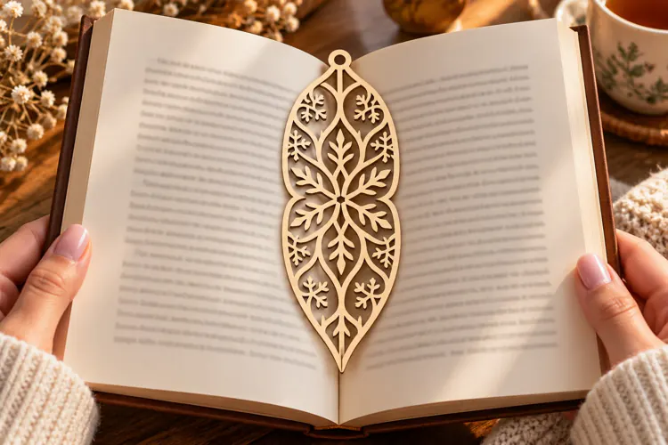 Leaf Snowflake Bookmark Laser Cut SVG PNG Design, Winter