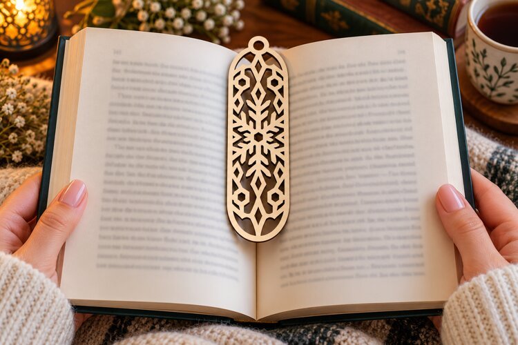 Rounded Snowflake Bookmark Laser Cut SVG PNG Design, Christm example image 1