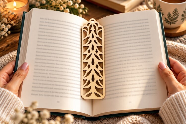 Slim Botanical Leaf Bookmark Laser Cut SVG PNG Design example image 1
