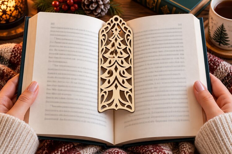 Ornate Christmas Tree Bookmark Laser Cut SVG PNG Design example image 1