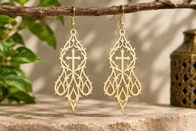 Ornate Gothic Cross Earrings Laser Cut SVG PNG Design