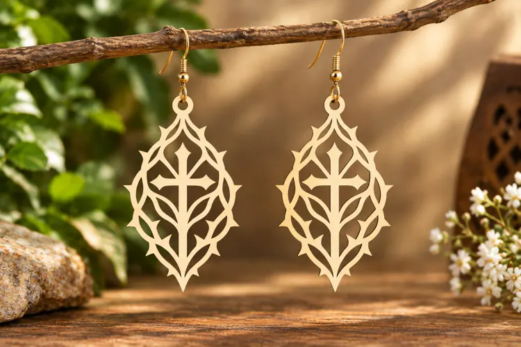 Teardrop Lotus Floral Earrings Laser Cut SVG PNG Design,