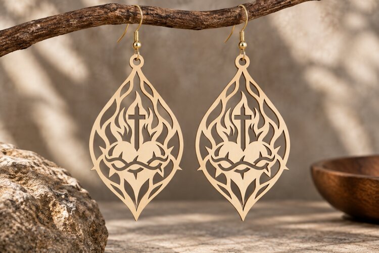 Arched Floral Earrings Laser Cut SVG PNG Design, Botanical example image 1