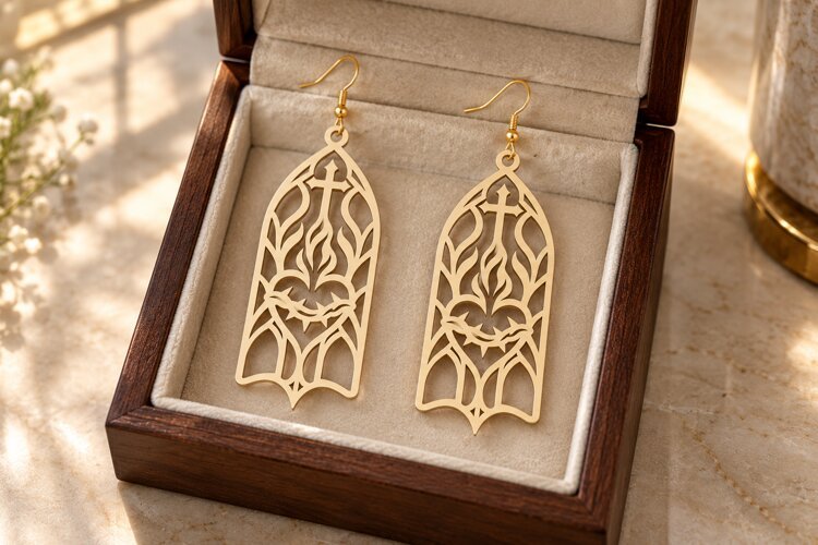 Oval Floral Leaf Earrings Laser Cut SVG PNG Design, Botanica example image 1