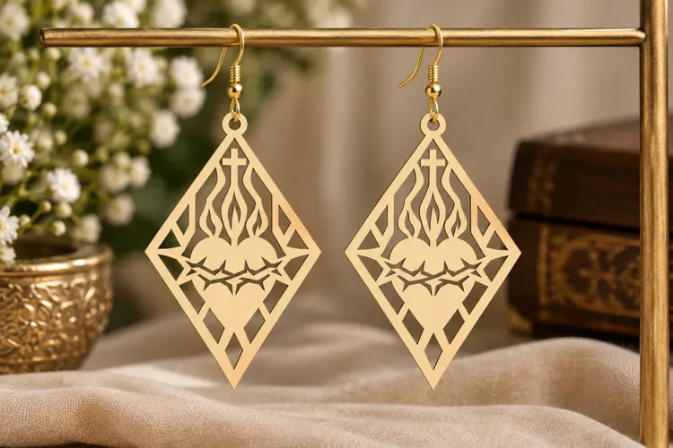 Diamond Floral Earrings Laser Cut SVG PNG Design, Geometric