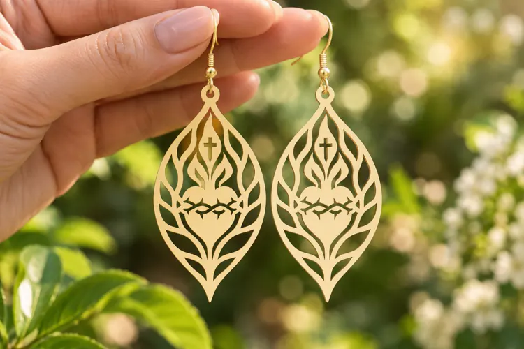 Leaf Floral Earrings Laser Cut SVG PNG Design, Botanical