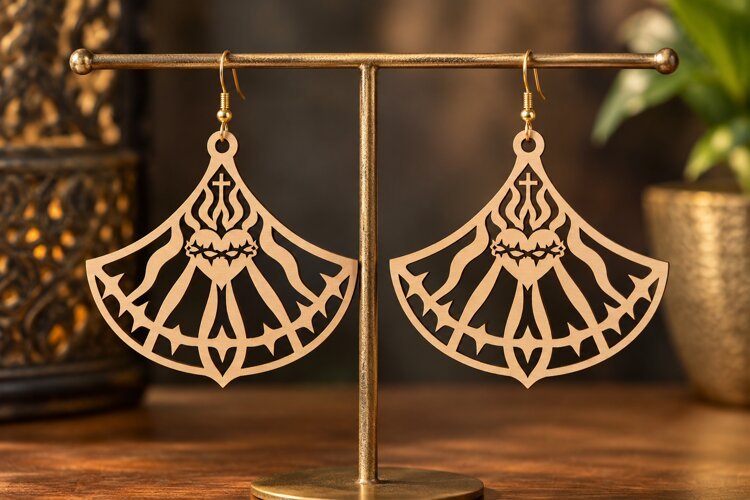 Fan Floral Earrings Laser Cut SVG PNG Design, Botanical example image 1