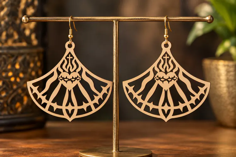 Fan Floral Earrings Laser Cut SVG PNG Design, Botanical