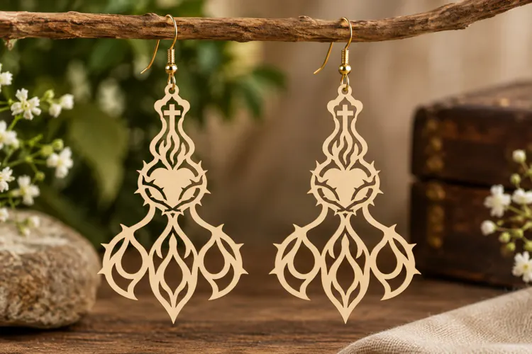 Ornate Floral Dangle Earrings Laser Cut SVG PNG Design