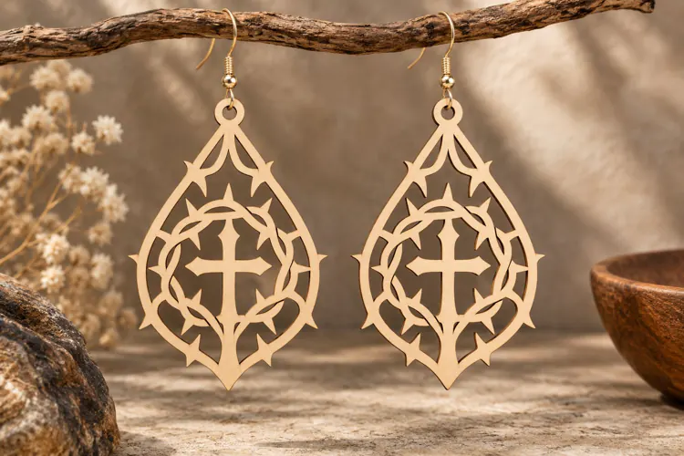 Floral Cross Earrings Laser Cut SVG PNG Design, Christian