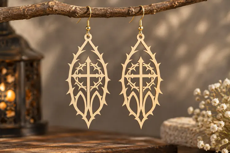Gothic Thorn Cross Earrings Laser Cut SVG PNG Design