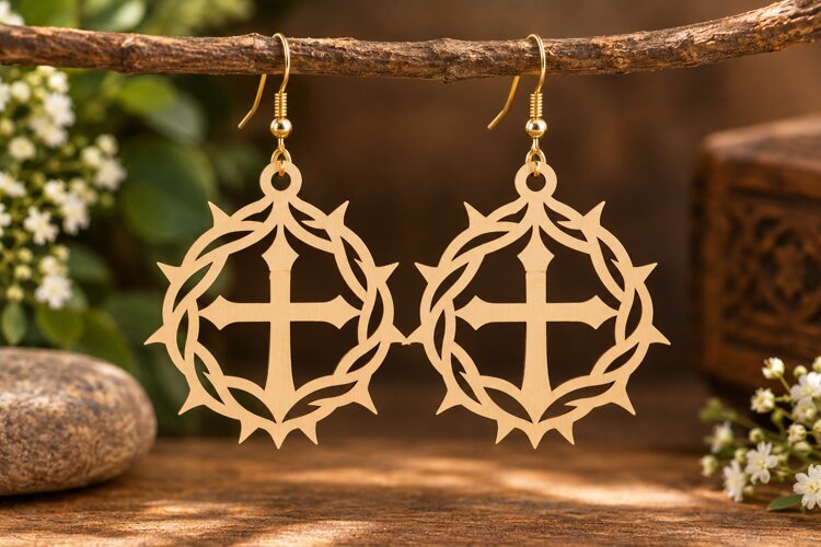 Round Gothic Cross Earrings Laser Cut SVG PNG Design, Christ example image 1