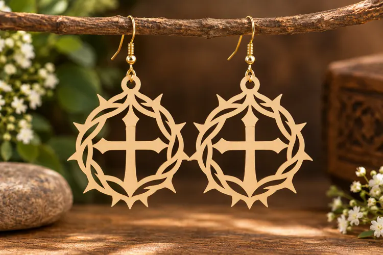 Round Gothic Cross Earrings Laser Cut SVG PNG Design, Christ