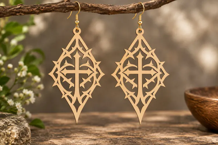 Diamond Geometric Cross Earrings Laser Cut SVG PNG Design,