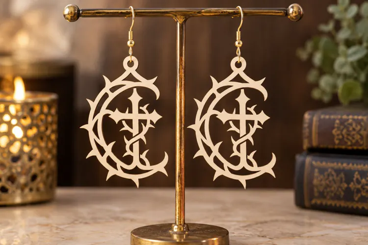 Crescent Gothic Cross Earrings Laser Cut SVG PNG Design