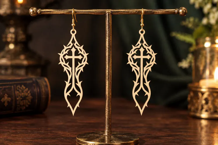 Slim Gothic Cross Earrings Laser Cut SVG PNG Design, Christi