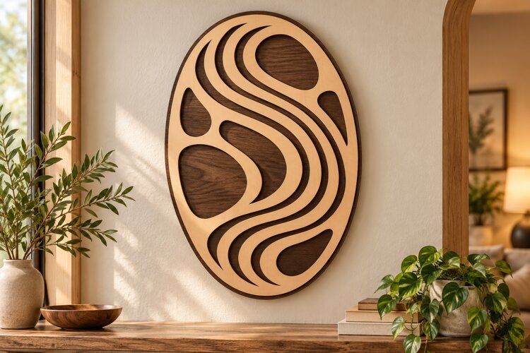 Oval Abstract Wave Wall Art Laser Cut SVG PNG Design, Modern example image 1