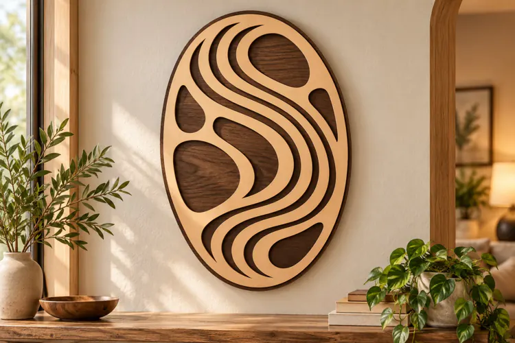 Oval Abstract Wave Wall Art Laser Cut SVG PNG Design, Modern