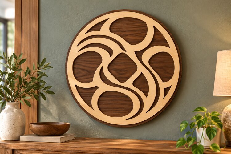 Round Organic Swirl Wall Art Laser Cut SVG PNG Design, Abstr example image 1