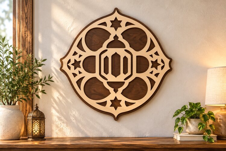 Round Geometric Star Wall Art Laser Cut SVG PNG Design example image 1