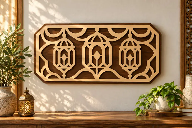 Triple Lantern Islamic Wall Art Laser Cut SVG PNG Design, Ra