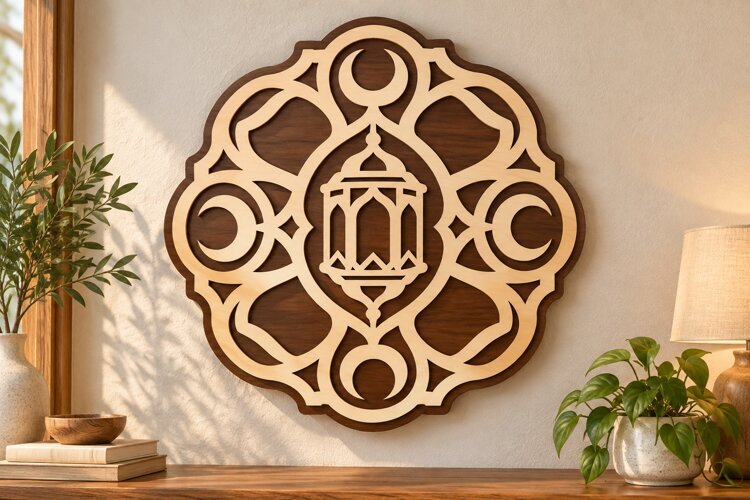 Round Arabesque Lantern Wall Art Laser Cut SVG PNG Design example image 1